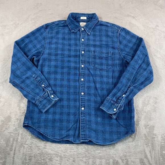 J. Crew Indigo-Dyed Twill Shirt Men Large Blue Gingham Blue Night Classic Fit - Picture 3 of 9